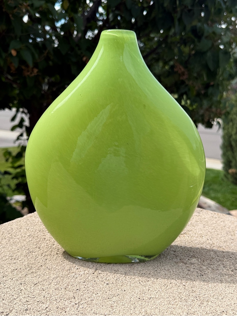 Crate & Barrel Vase Glass Green Lime Cayman Encased White Teardrop Blown Poland